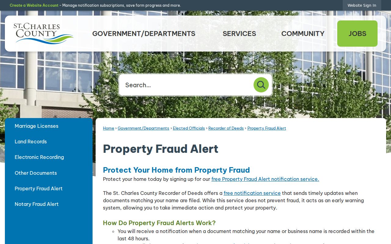 St. Charles County Property Fraud Alert enrollment information