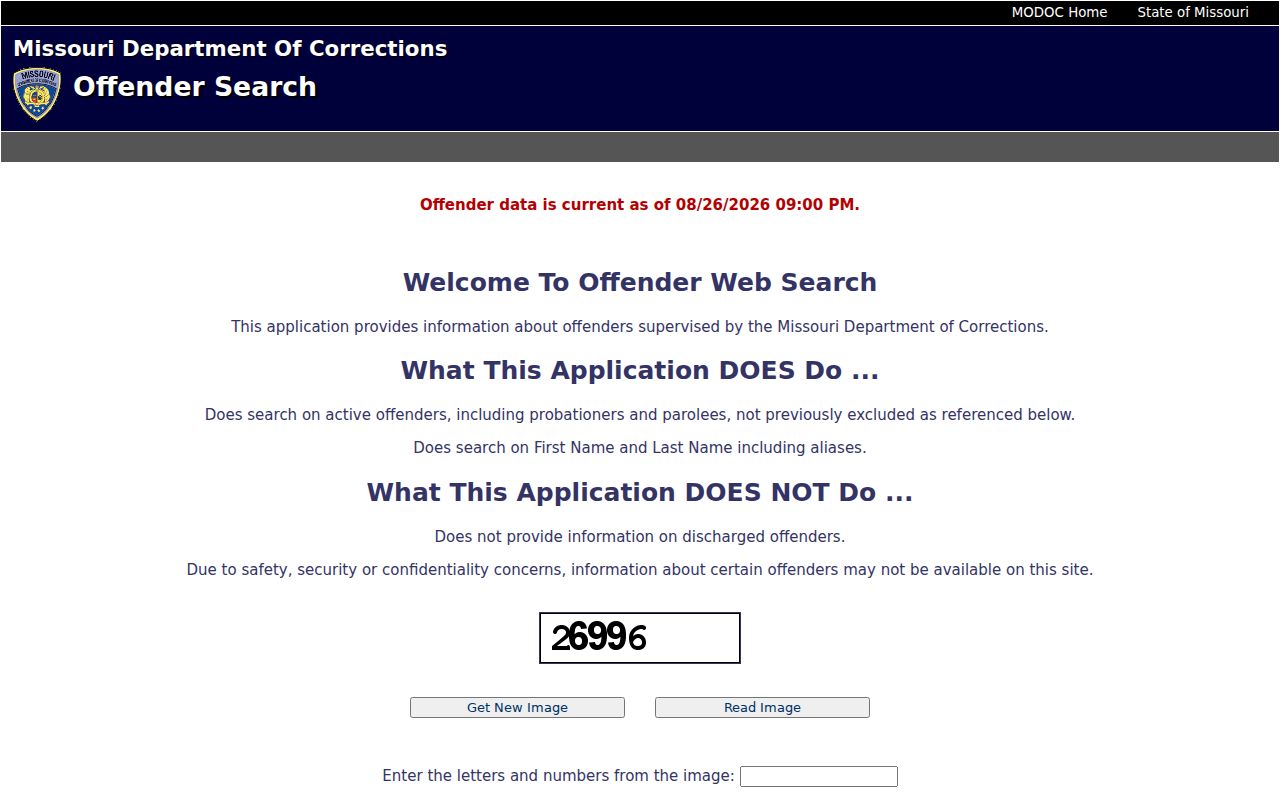 O'Fallon resident lookup reference showing the Missouri DOC offender search landing page
