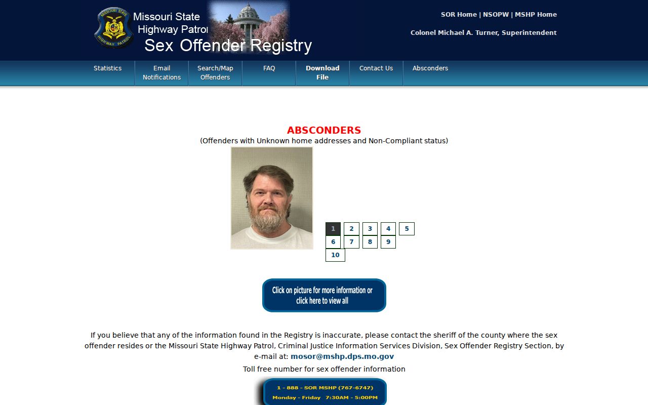 O'Fallon resident lookup reference showing Missouri State Highway Patrol registry search controls